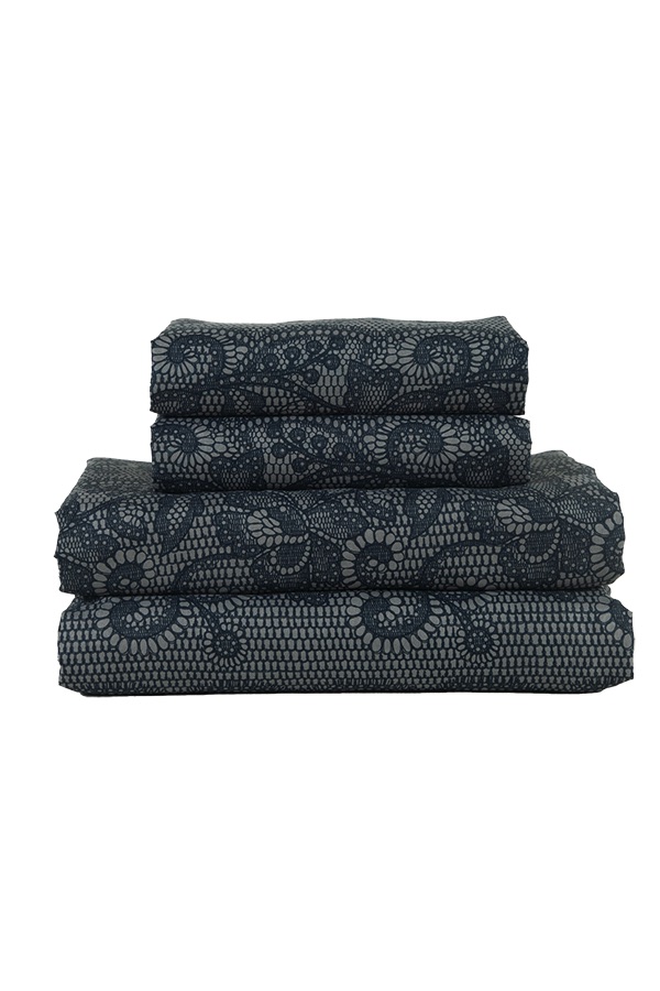 Piece Queen Lace Print Sheet Set Charcoal $.