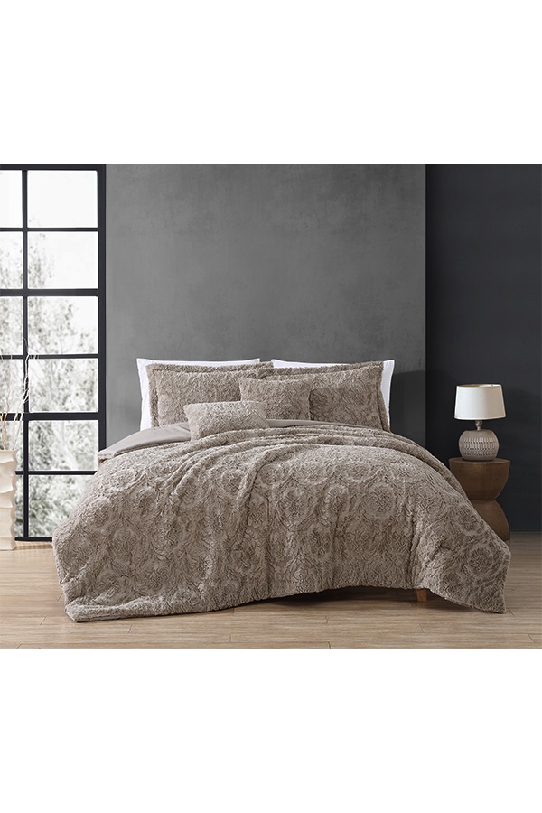 Piece King Fur Comforter Set Grey $.