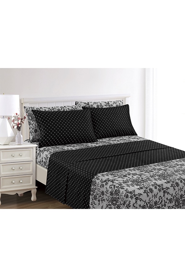 Piece Queen Turn Lace Print Black $.