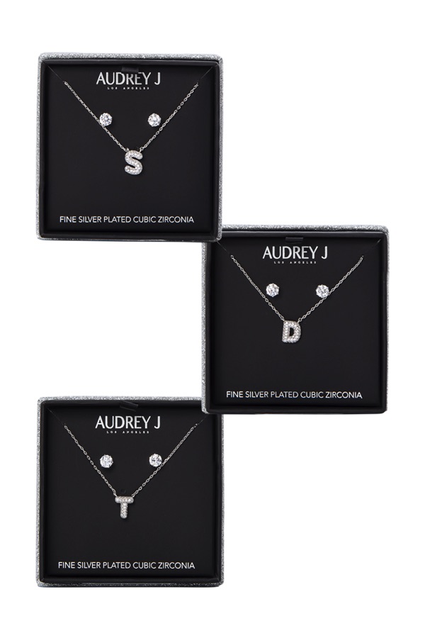 Fine Plated Initial Necklace Earrings Set Assorted