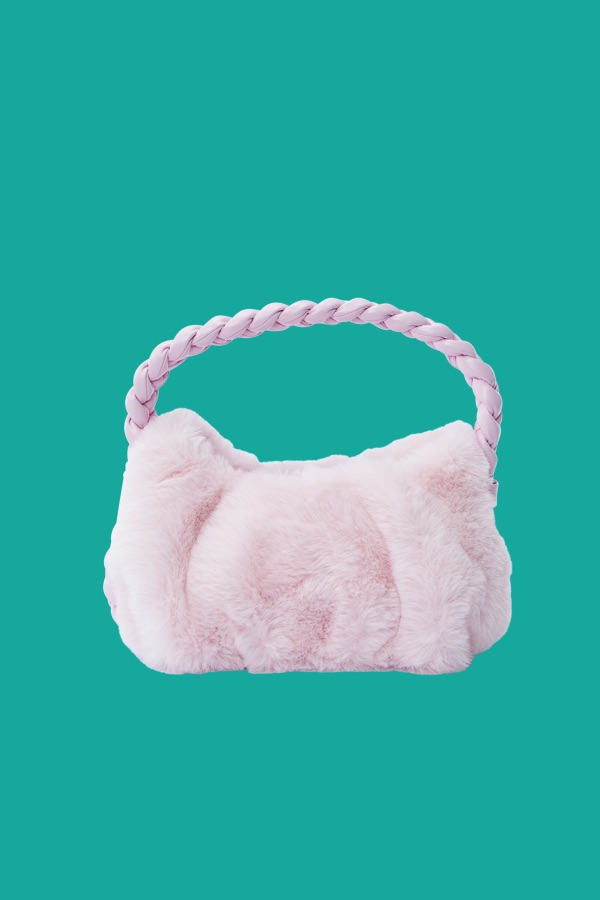 Pink Fur Purse with Braided Handle