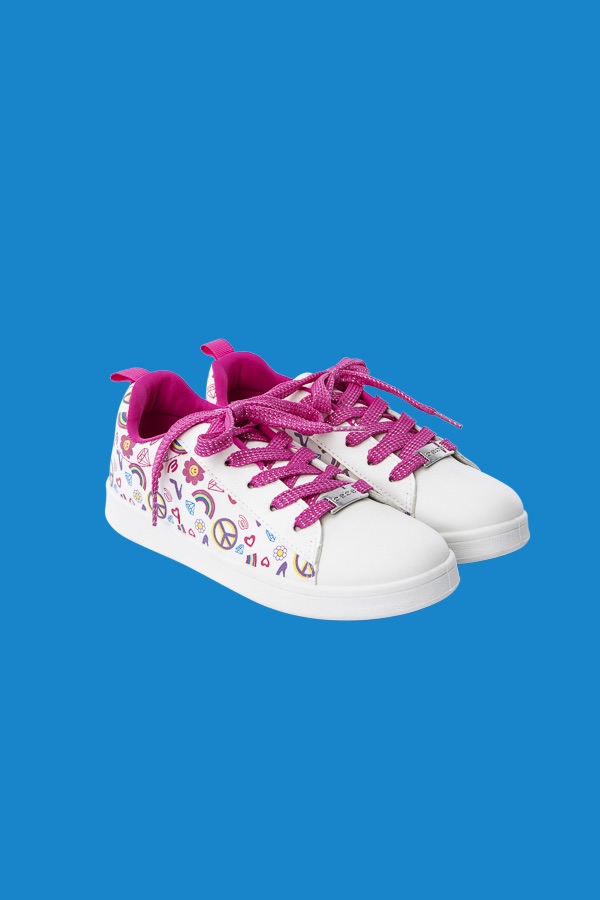 Pink & White Multiprint Girls Sneakers
