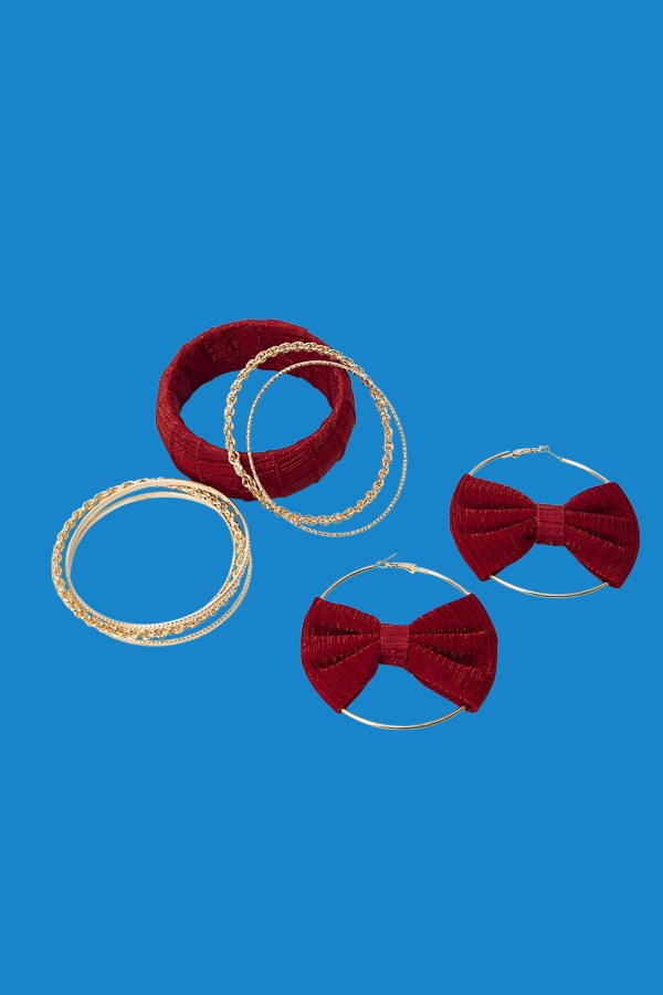 Red Bow Earring & Bracelet Set