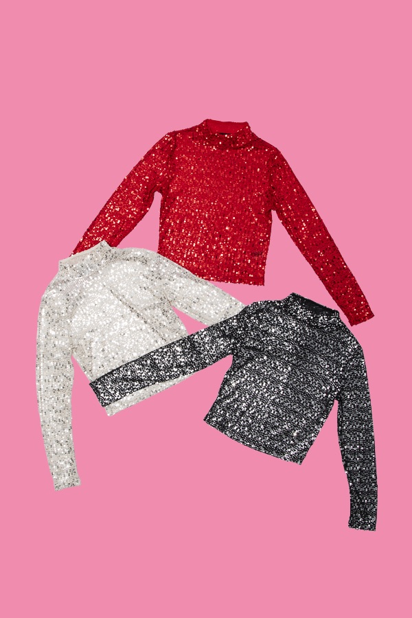 Sequin Mock Neck Long Sleeve Top
