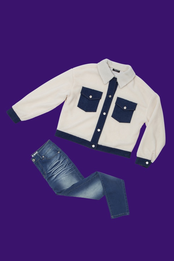 Sherpa Jacket with Denim Accents