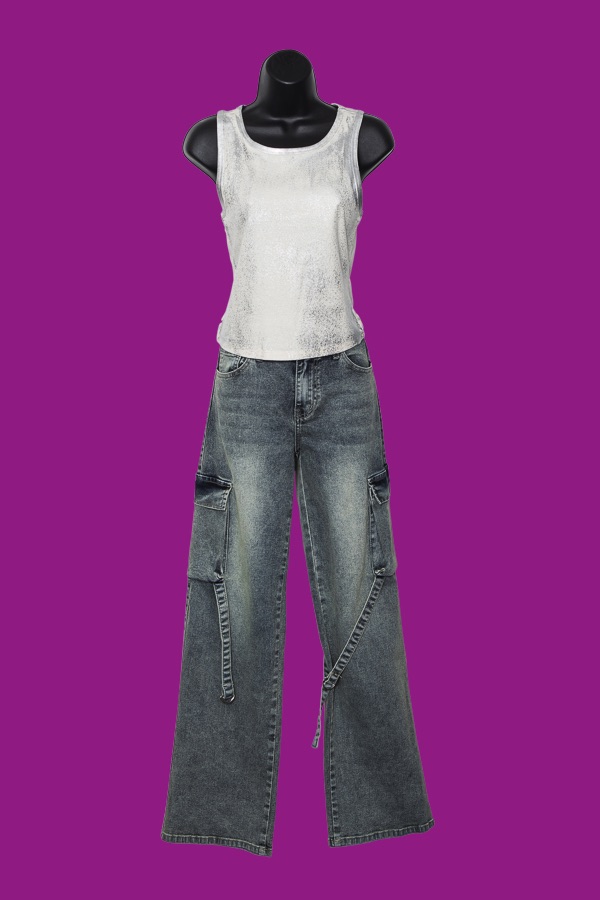 Vintage Acid Wash Cargo Wide Leg Jean