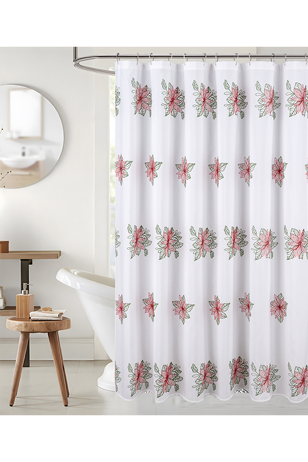 Piece Christmas Embroidered Poinsettia Shower Curtain $.