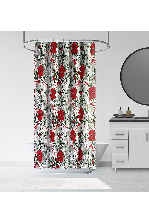 Piece Christmas Poinsettia Bell Print Shower Curtain $.