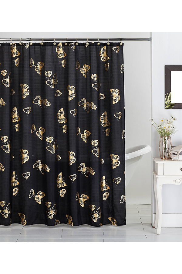 Piece Metallic Butterfly Print Shower Curtain Set $.