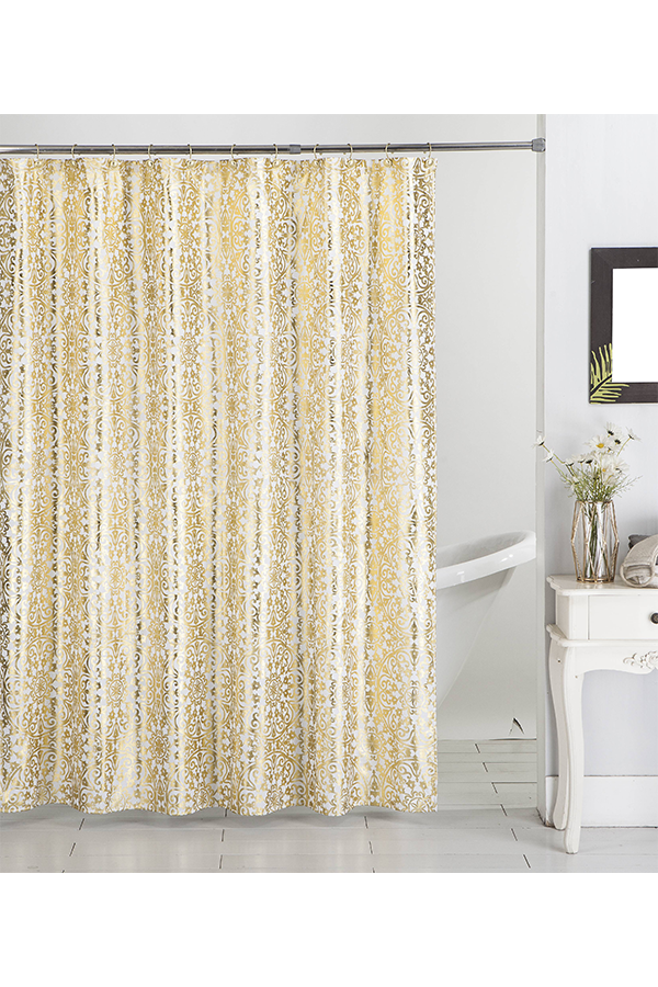 Piece Metallic Damask Print Shower Curtain Set $.