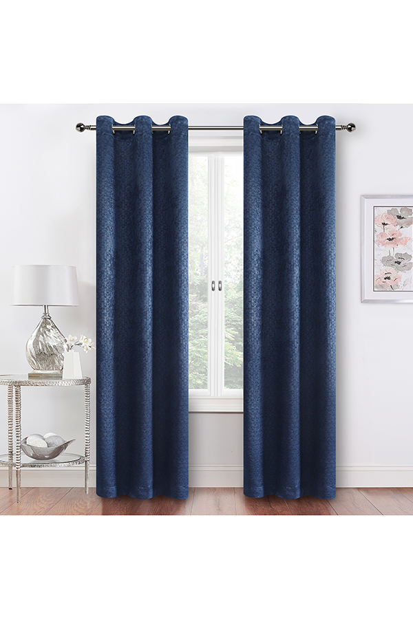 Pannel Blackout Embossed Geometric Print Curtain Navy $.