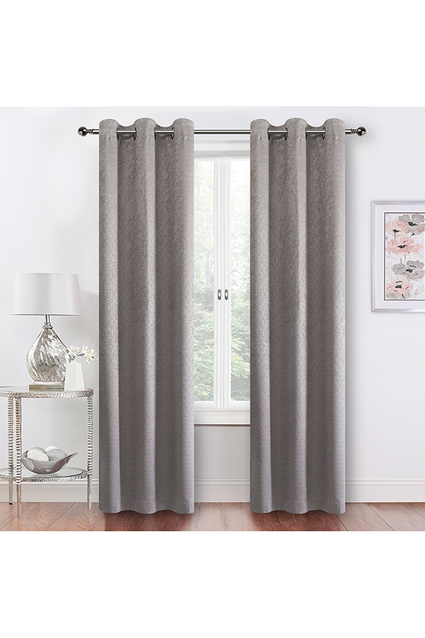 Pannel Blackout Embossed Geometric Print Curtain Silver$.
