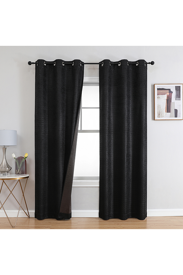 Pannel Blackout Embossed Honeycomb Print Curtain Black$.