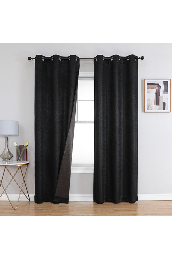 Pannel Blackout Embossed Wave Print Curtain Black $.