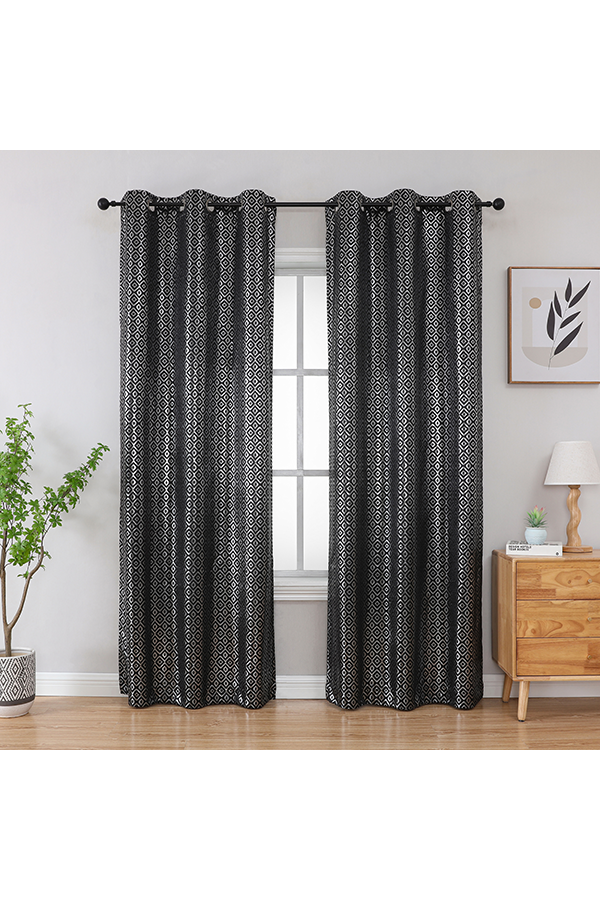 Pannel Metallic Embossed Curtain Black Silver $.