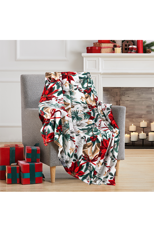 x Christmas Poinsettia Bell Throw $.