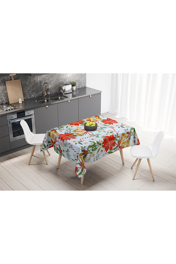 x Christmas Poinsettia Bells Peva Tablecloth $.