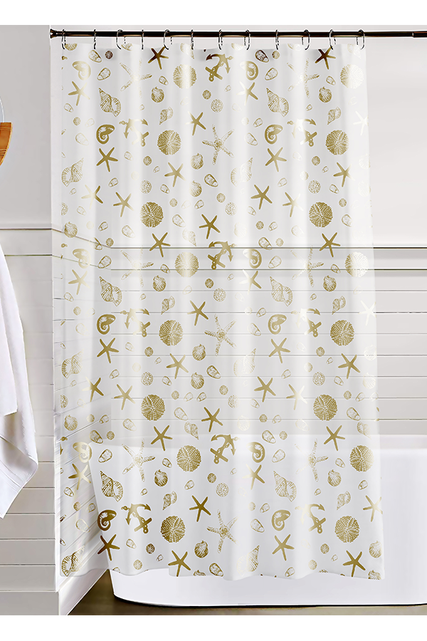 x Peva Gold Metallic Coastal Print Shower Liner $.